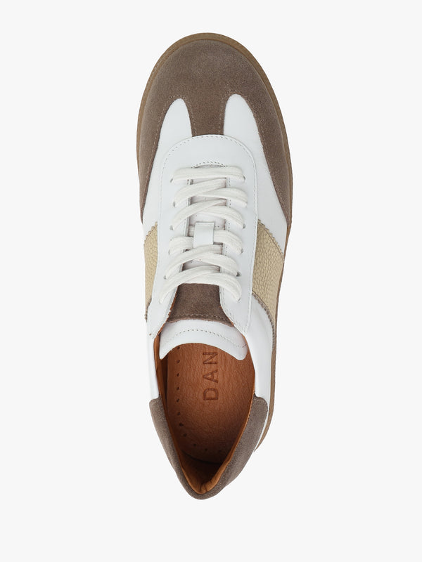 Stripe Taupe Leather & Suede Low Profile Trainers