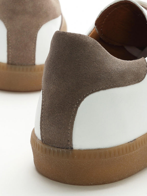 Stripe Taupe Leather & Suede Low Profile Trainers