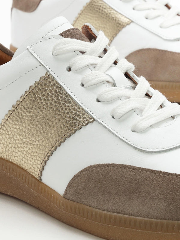 Stripe Taupe Leather & Suede Low Profile Trainers