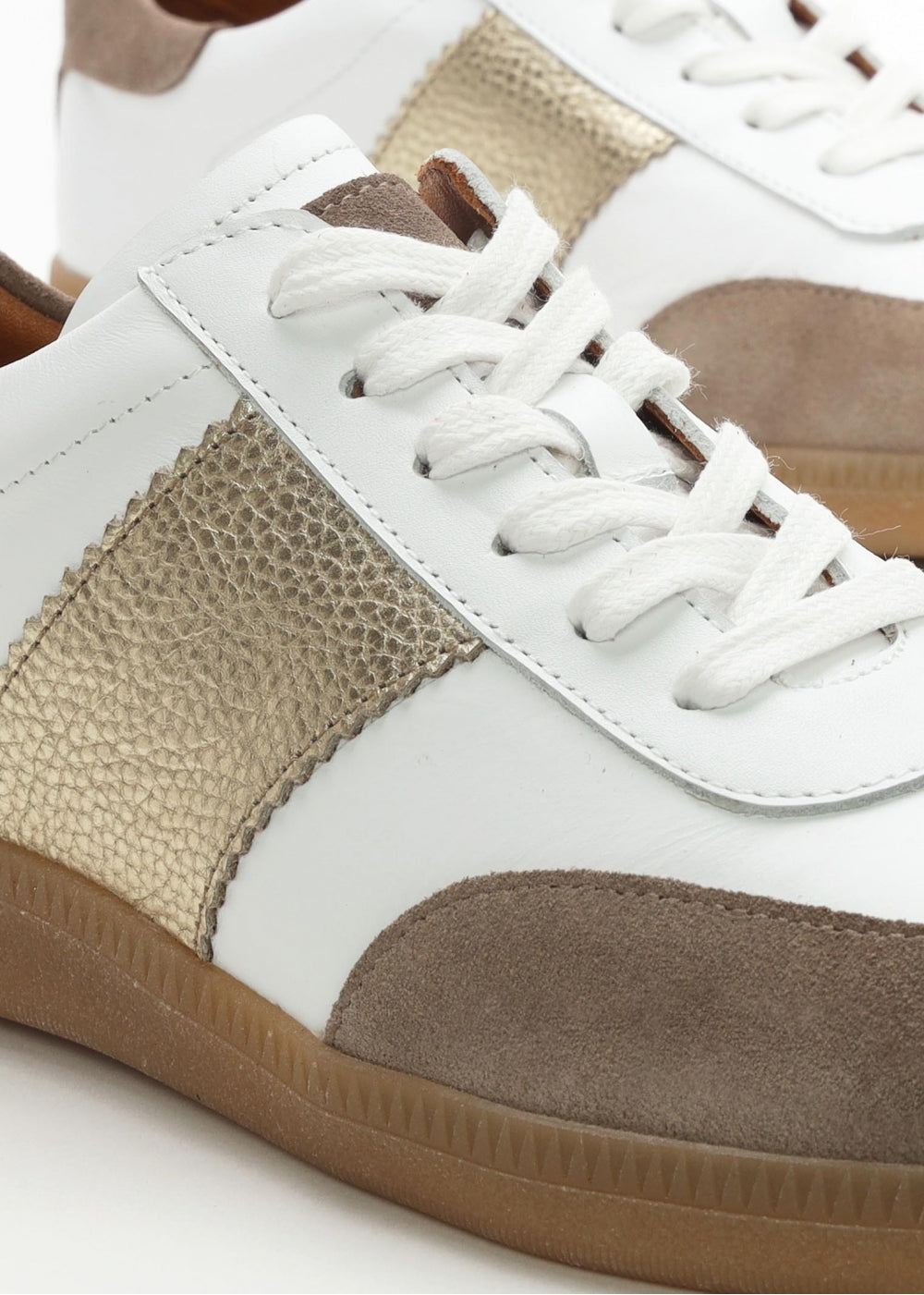 Stripe Taupe Leather & Suede Low Profile Trainers