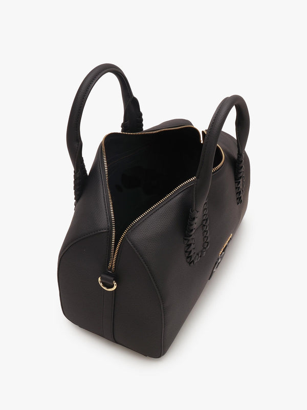 Whipstitch Nero Top Handle Barrel Bag