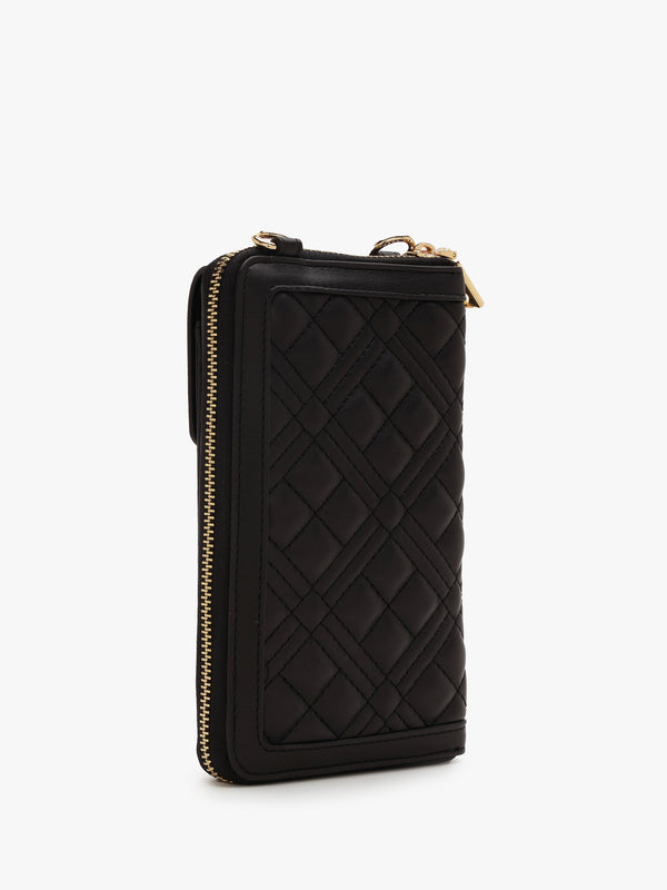 Diamond Quilt Nero Wallet Phone Case On A Chain