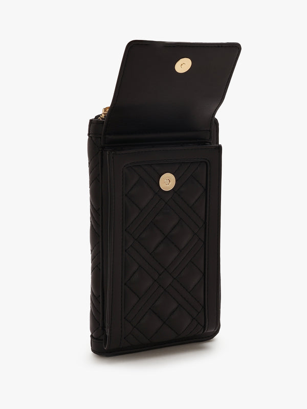 Diamond Quilt Nero Wallet Phone Case On A Chain