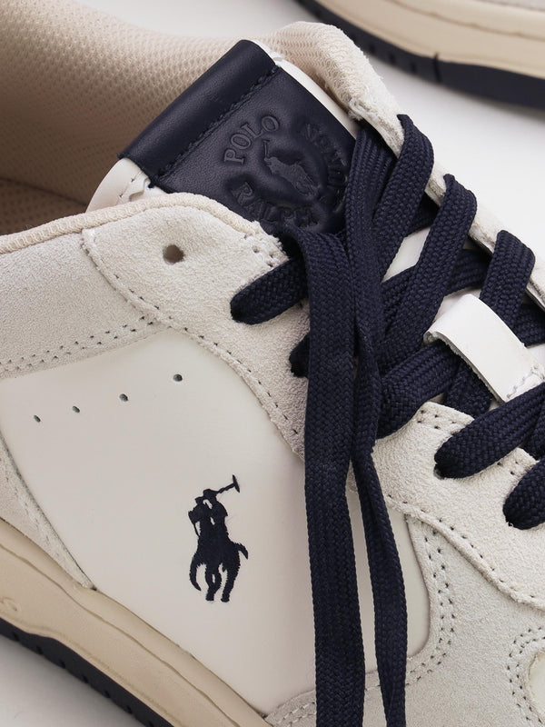 Men’s Master Court White & Navy Leather Trainers