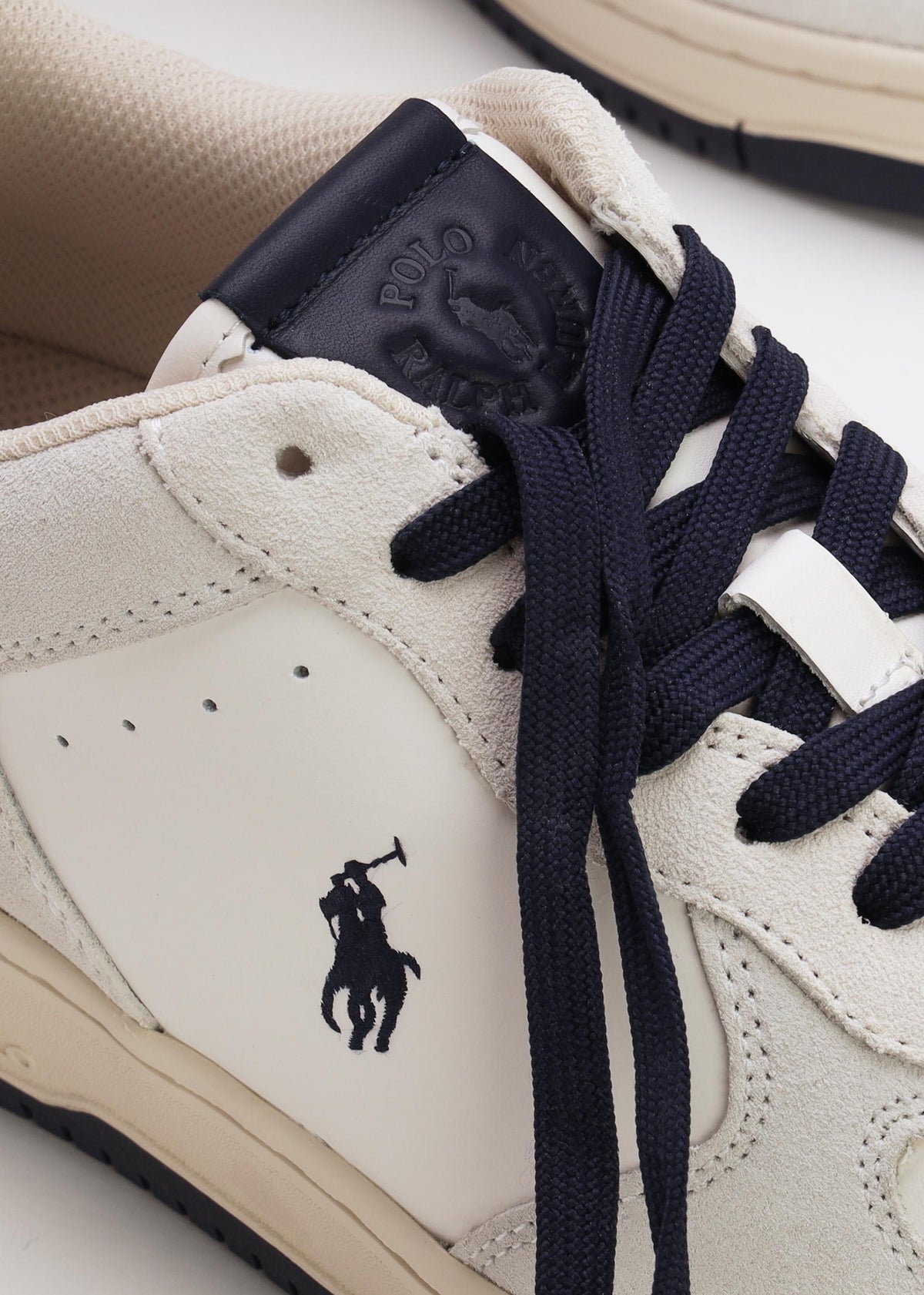 Men’s Master Court White & Navy Leather Trainers