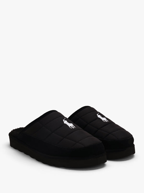 Men’s Reade Suede Trim Quilted Black White Scuff Slippers