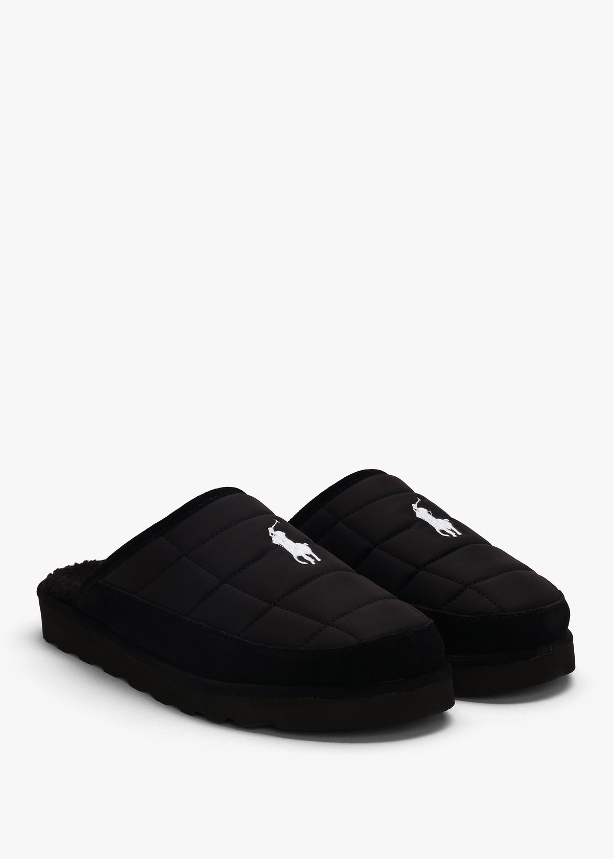 Men’s Reade Suede Trim Quilted Black White Scuff Slippers