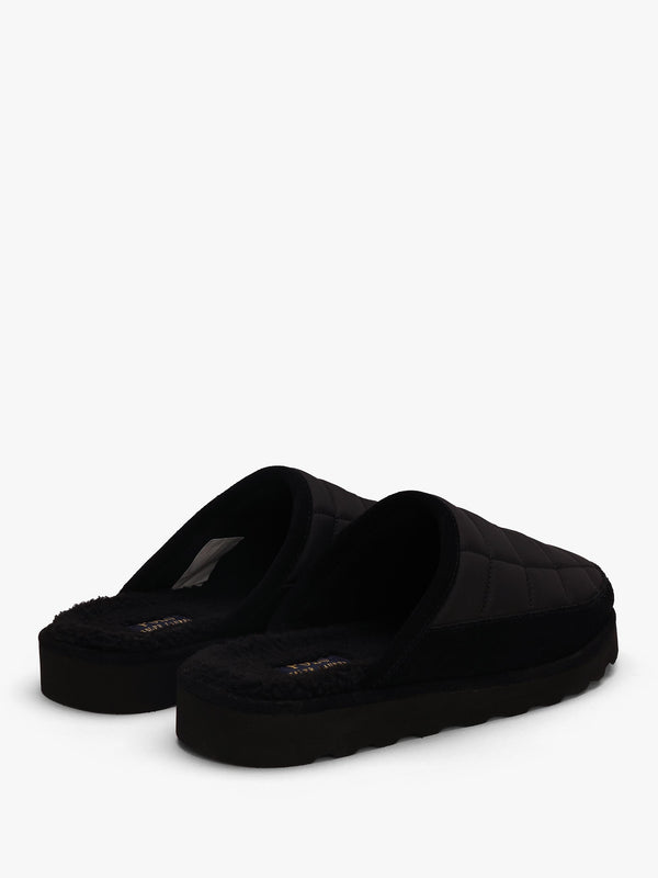 Men’s Reade Suede Trim Quilted Black White Scuff Slippers