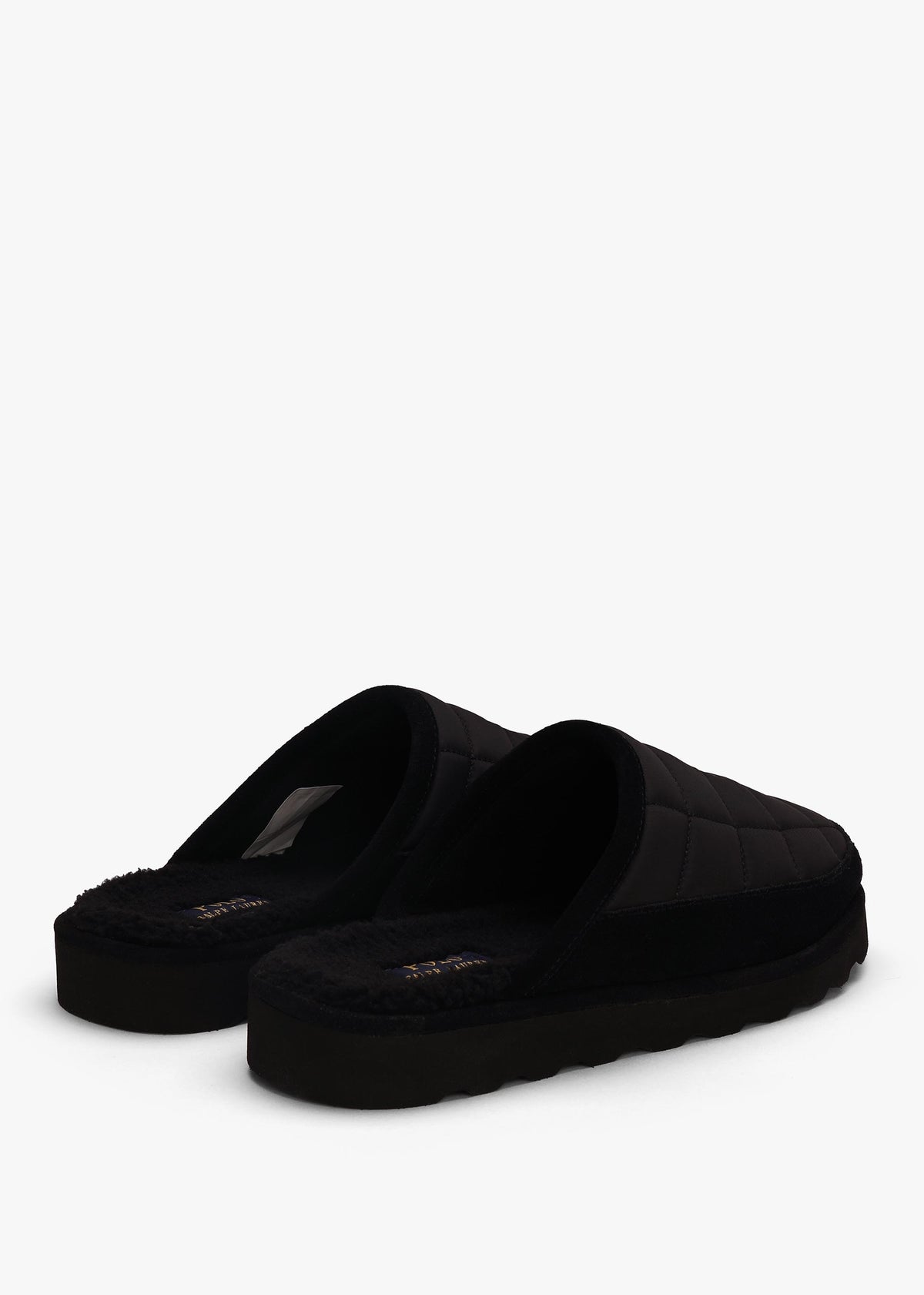 Men’s Reade Suede Trim Quilted Black White Scuff Slippers