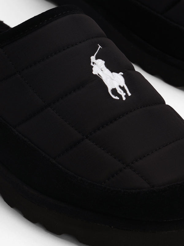 Men’s Reade Suede Trim Quilted Black White Scuff Slippers