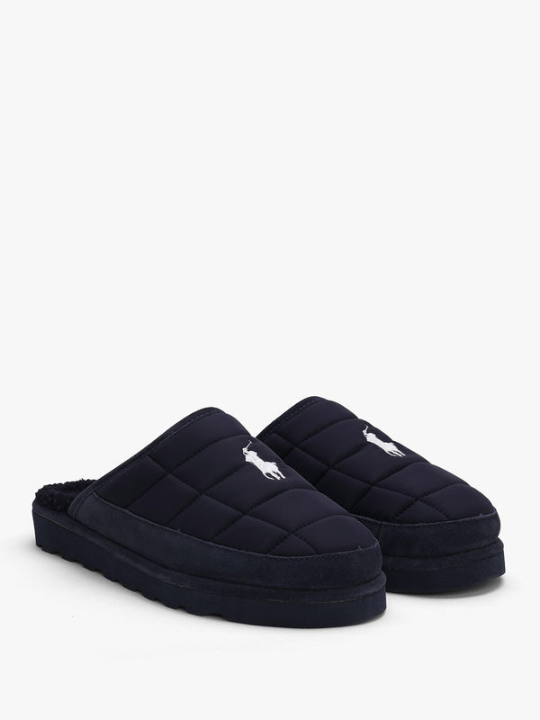 Men’s Reade Suede Trim Quilted Navy White Scuff Slippers