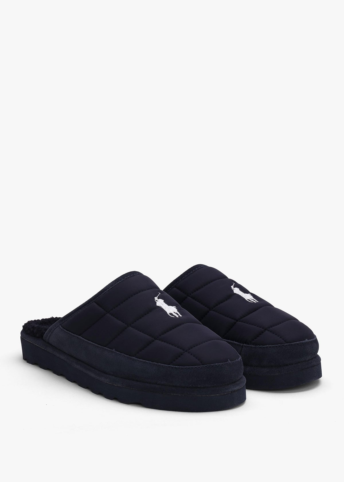 Men’s Reade Suede Trim Quilted Navy White Scuff Slippers