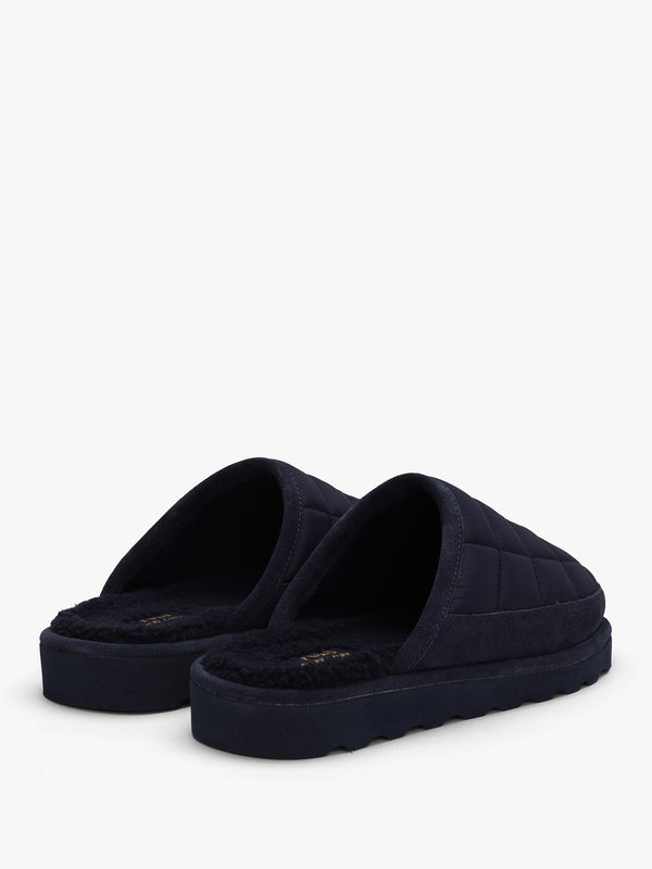 Men’s Reade Suede Trim Quilted Navy White Scuff Slippers