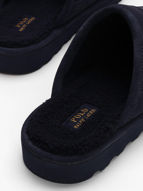 Men’s Reade Suede Trim Quilted Navy White Scuff Slippers