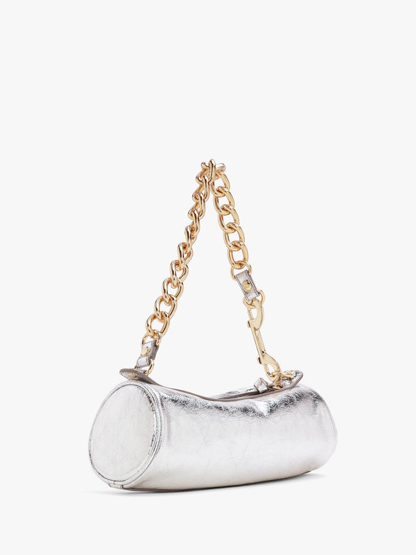 Cindy Cylinder Silver Metallic Crinkle Shoulder Bag