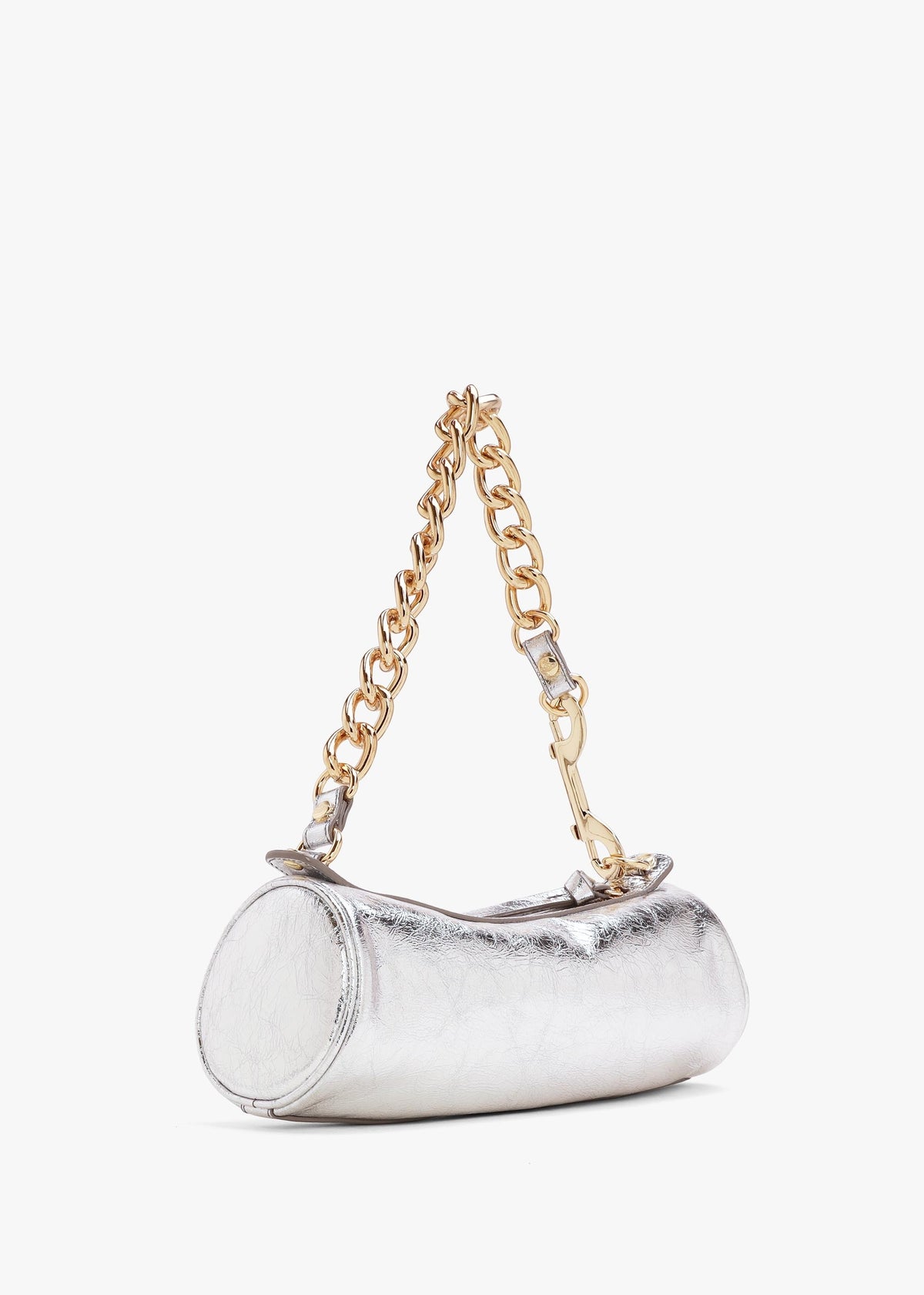 Cindy Cylinder Silver Metallic Crinkle Shoulder Bag