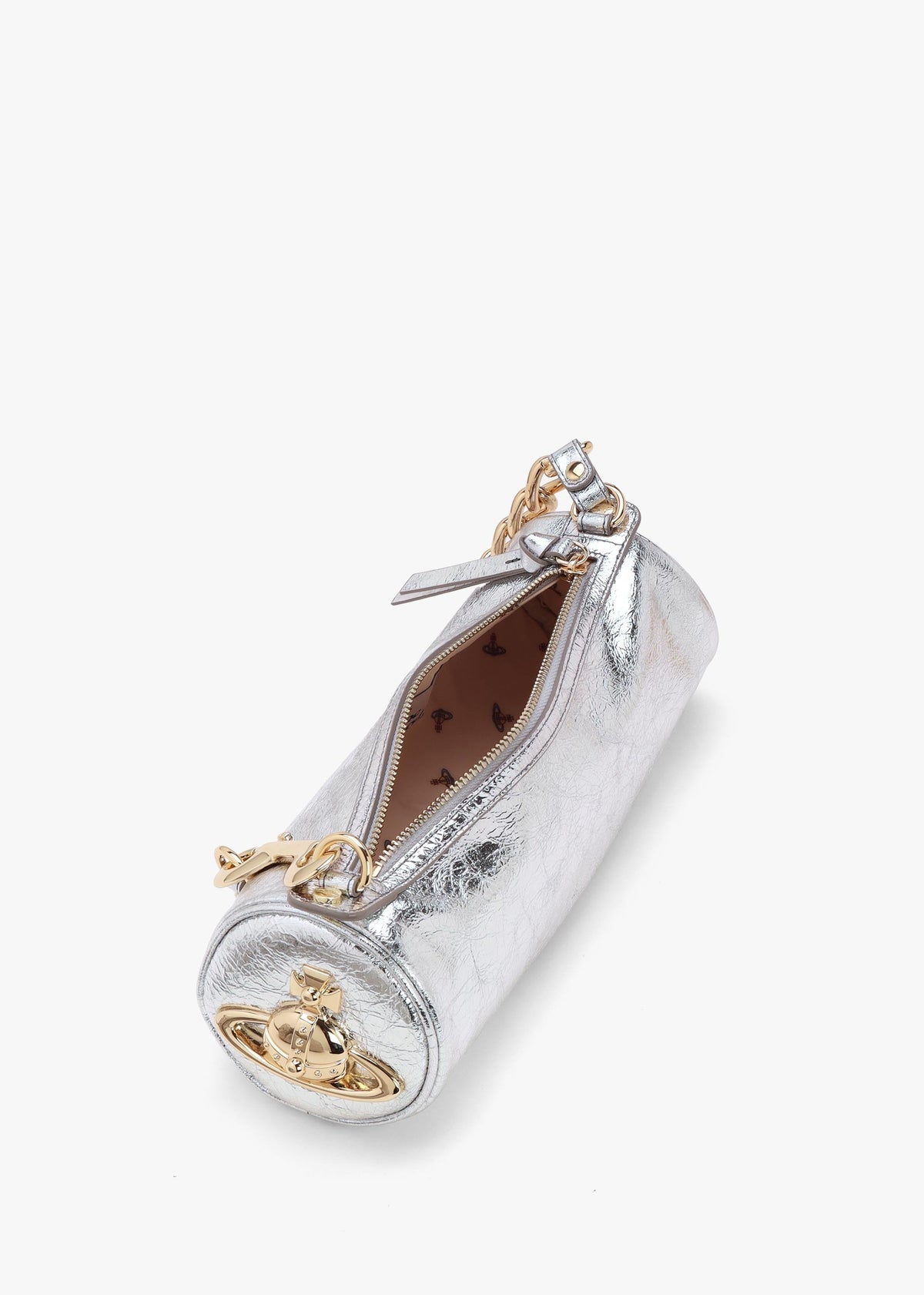 Cindy Cylinder Silver Metallic Crinkle Shoulder Bag