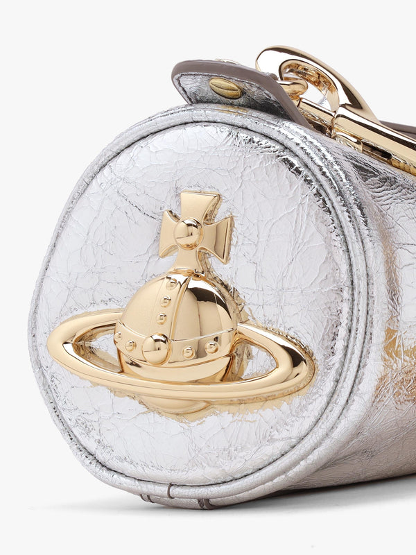 Cindy Cylinder Silver Metallic Crinkle Shoulder Bag