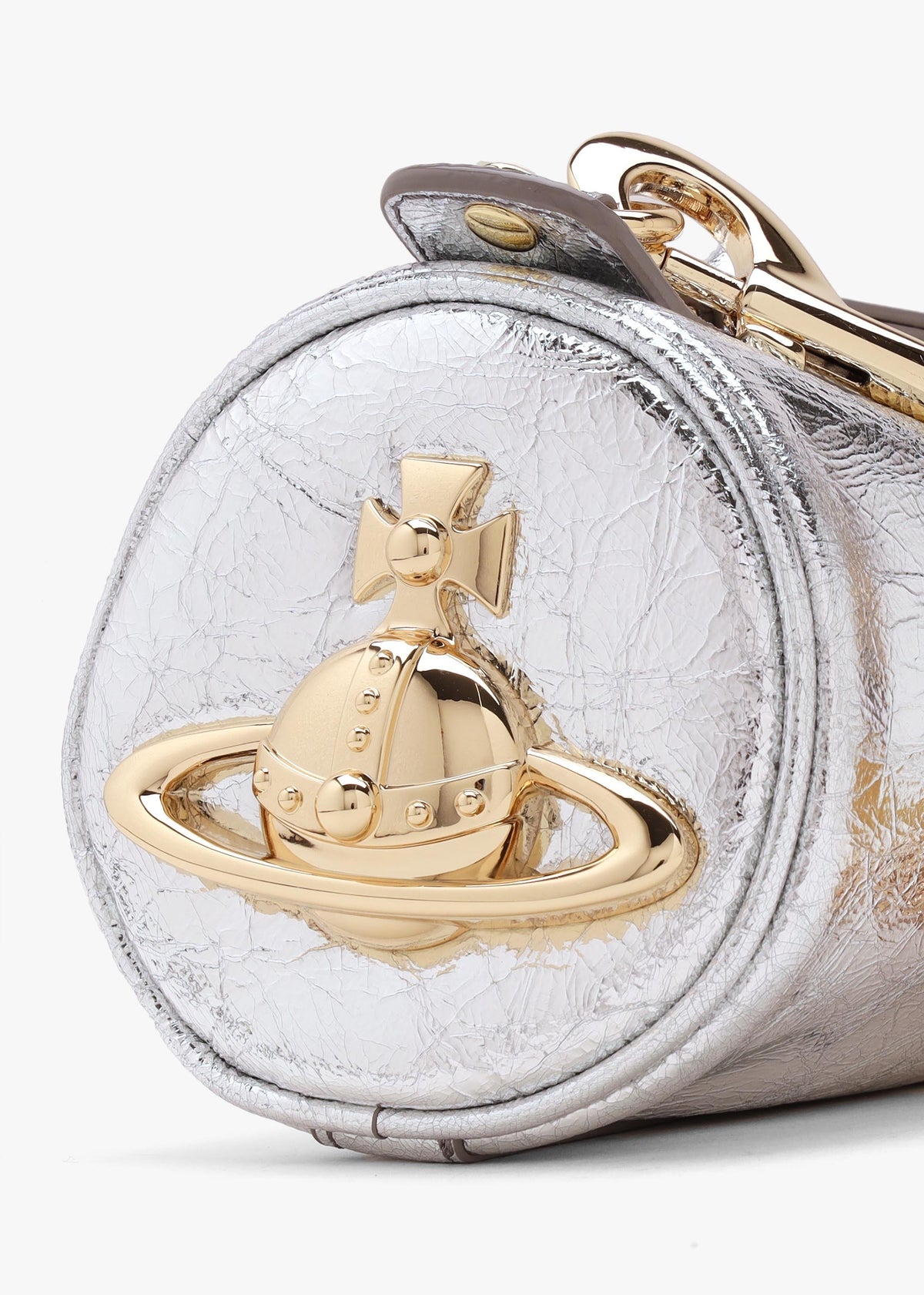 Cindy Cylinder Silver Metallic Crinkle Shoulder Bag