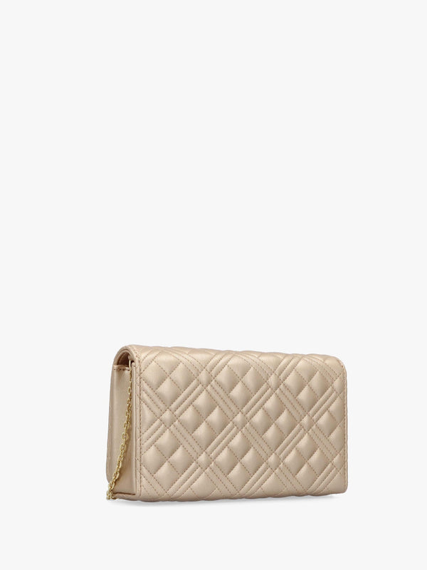 Diamond Quilt Flapover Gold Cross-Body Bag