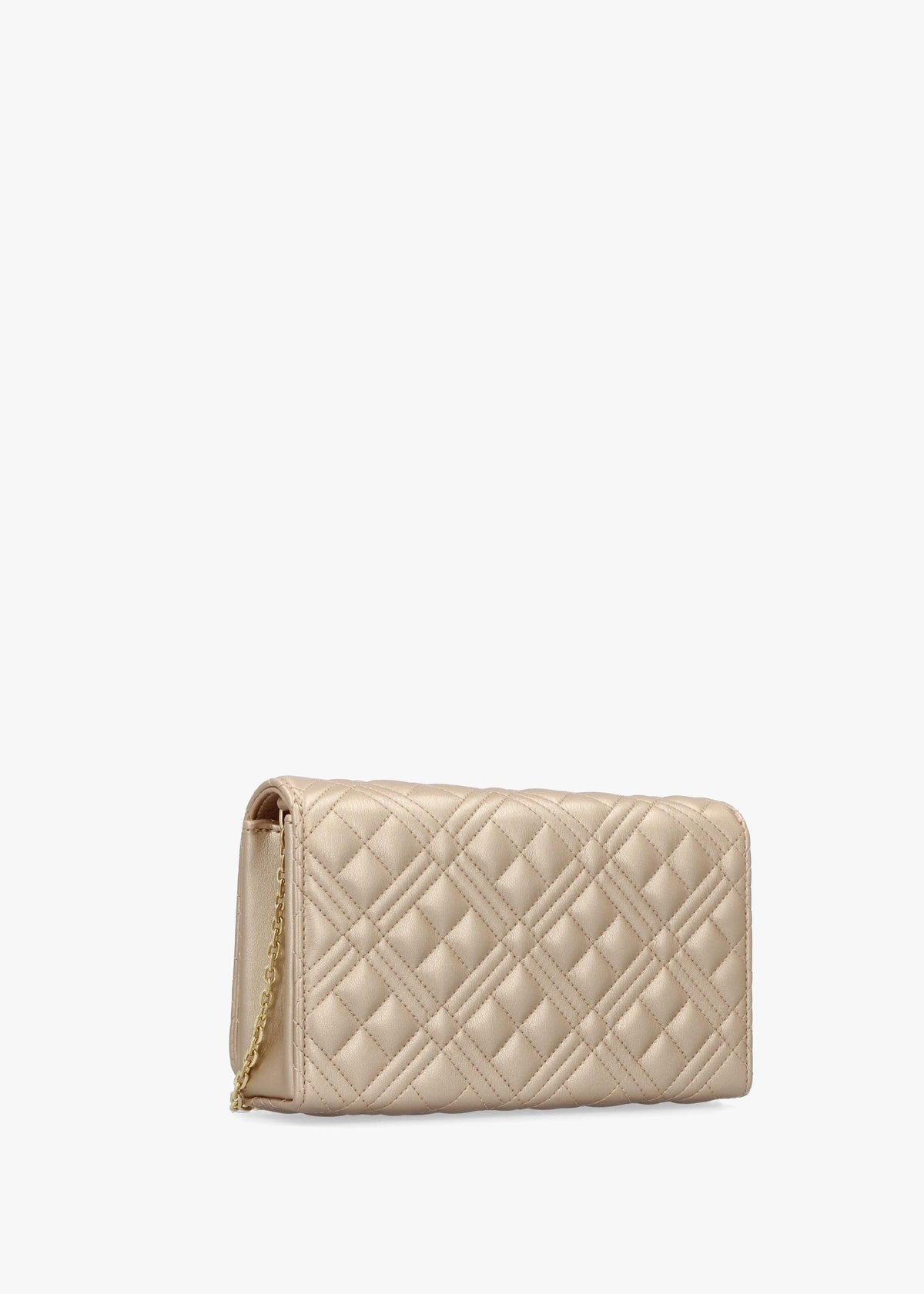 Diamond Quilt Flapover Gold Cross-Body Bag