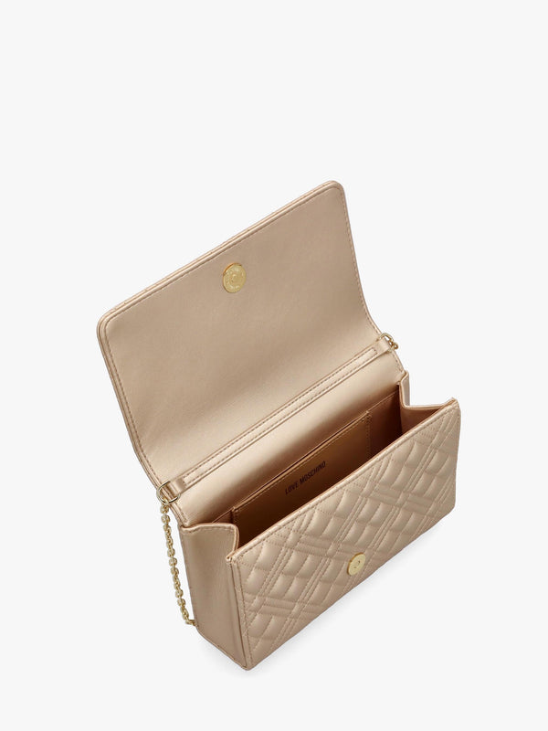 Diamond Quilt Flapover Gold Cross-Body Bag
