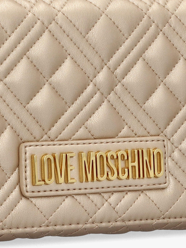 Diamond Quilt Flapover Gold Cross-Body Bag