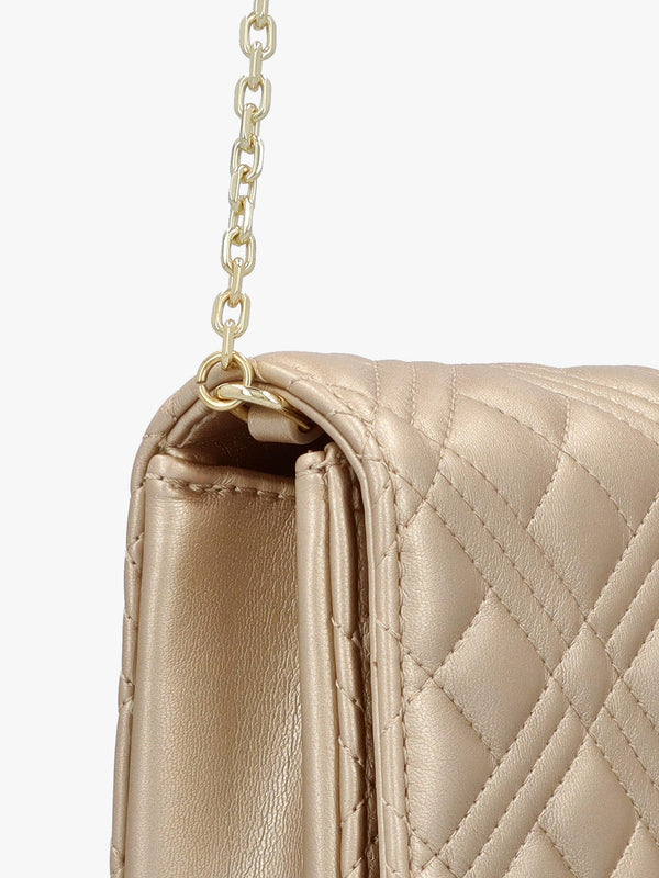 Diamond Quilt Flapover Gold Cross-Body Bag