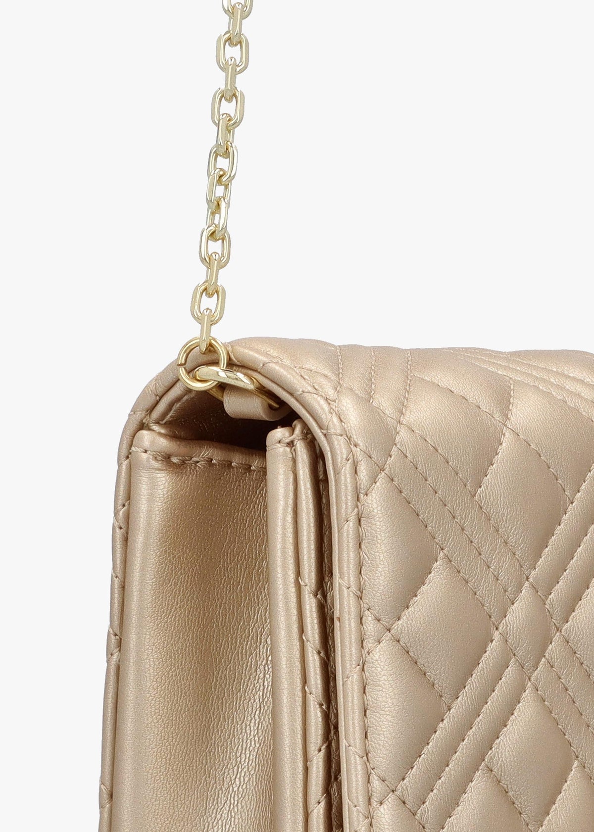 Diamond Quilt Flapover Gold Cross-Body Bag
