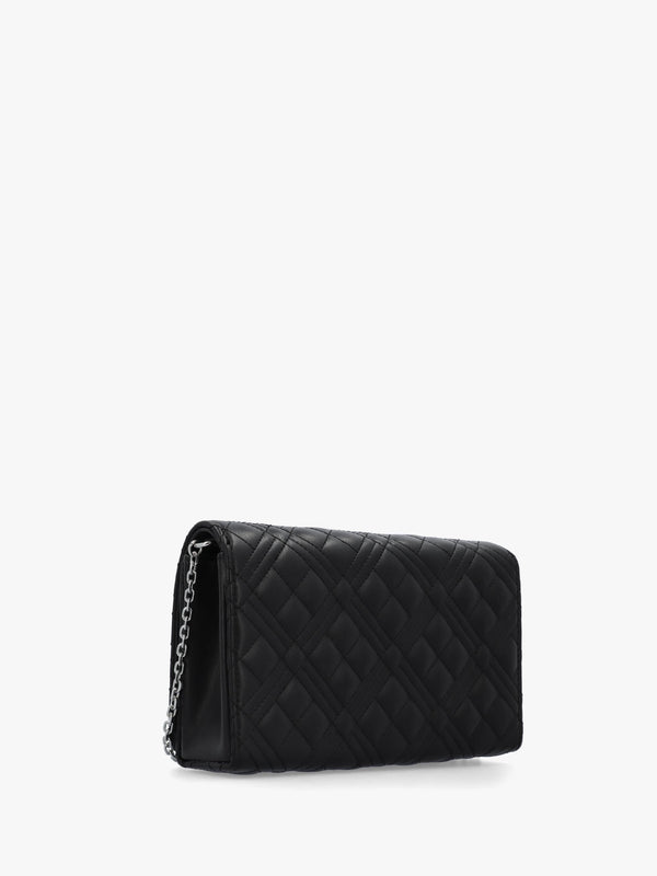 Diamond Quilt Flapover Black Cross-Body Bag