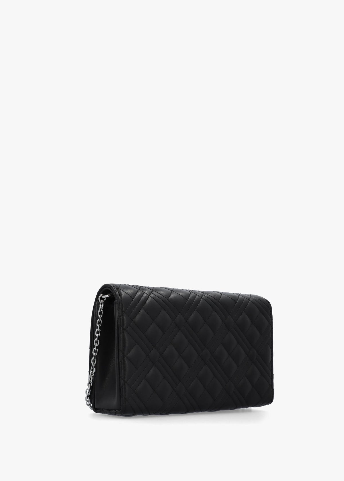 Diamond Quilt Flapover Black Cross-Body Bag