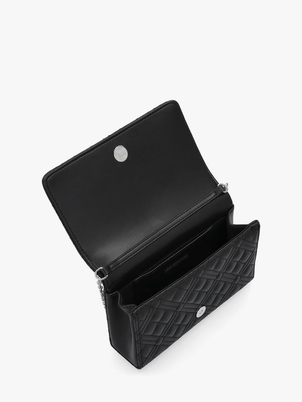 Diamond Quilt Flapover Black Cross-Body Bag
