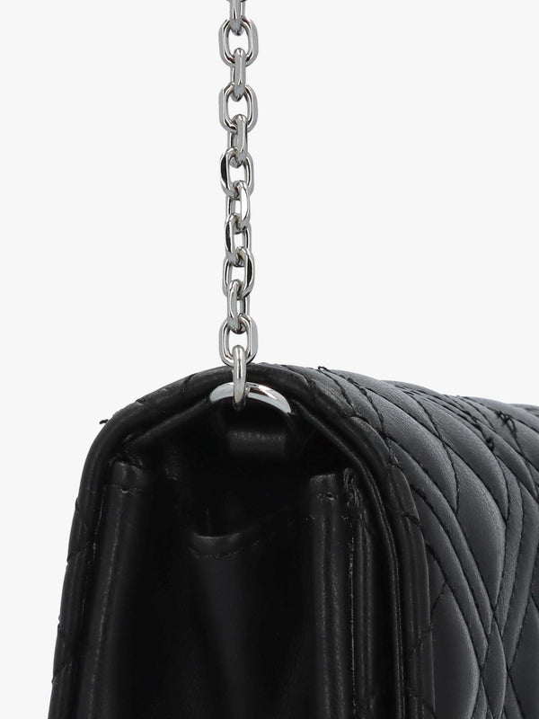 Diamond Quilt Flapover Black Cross-Body Bag