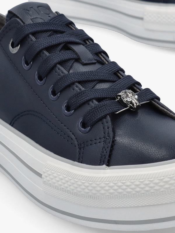 Bagnol Navy Leather Trainers