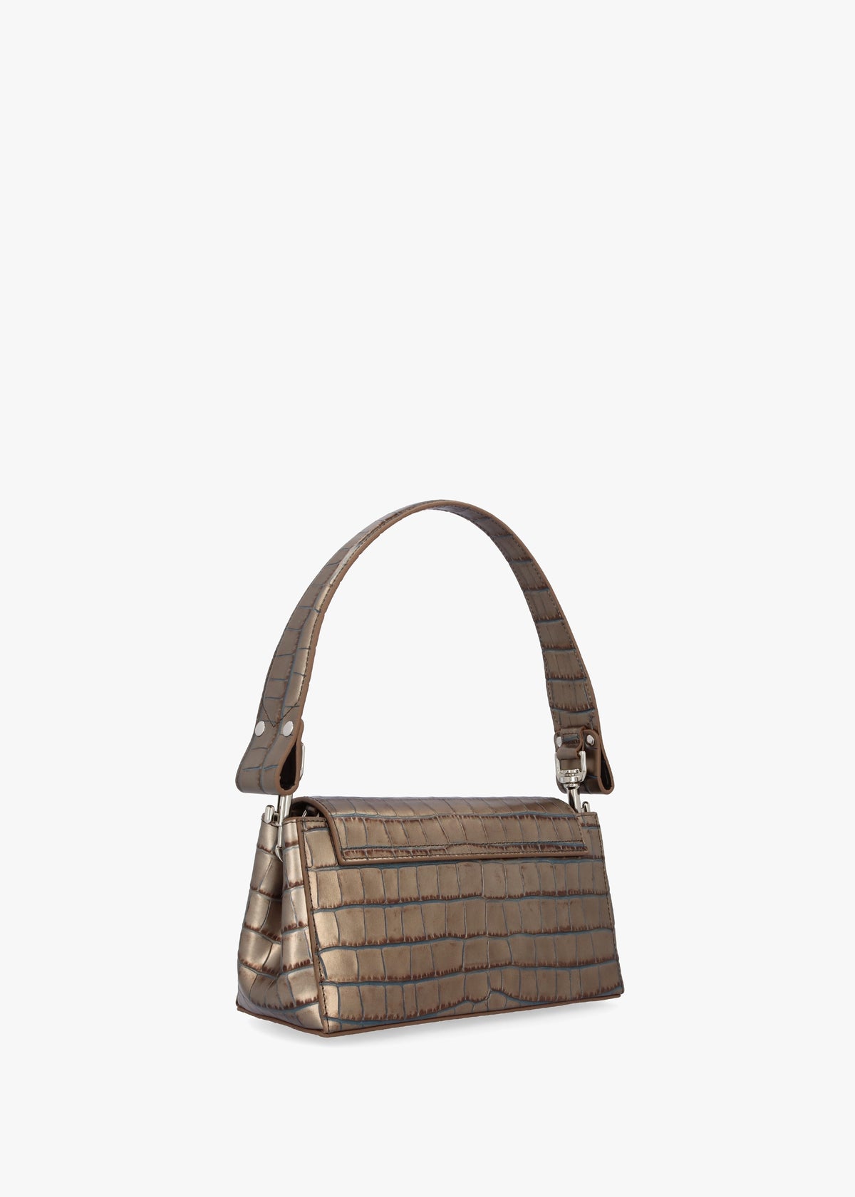 Medium Hazel Brown Embossed Croc Leather Shoulder Bag