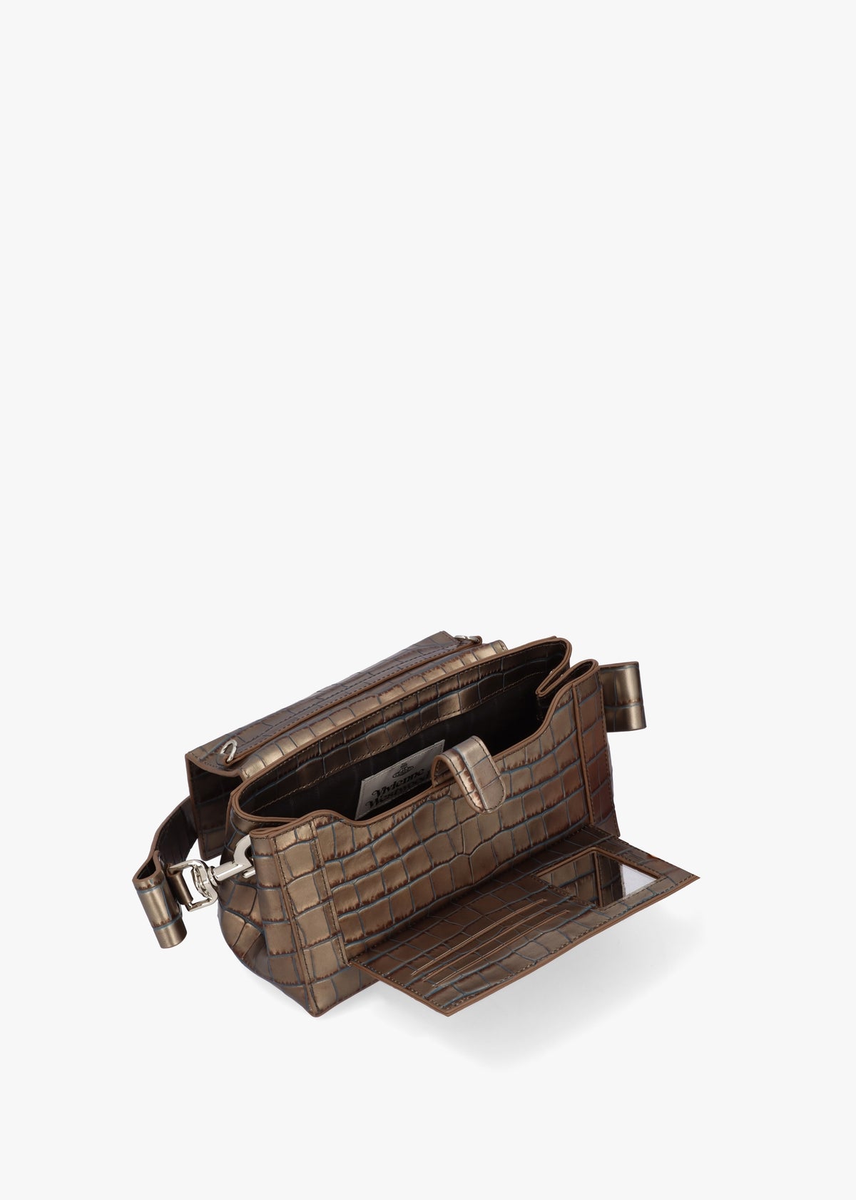 Medium Hazel Brown Embossed Croc Leather Shoulder Bag