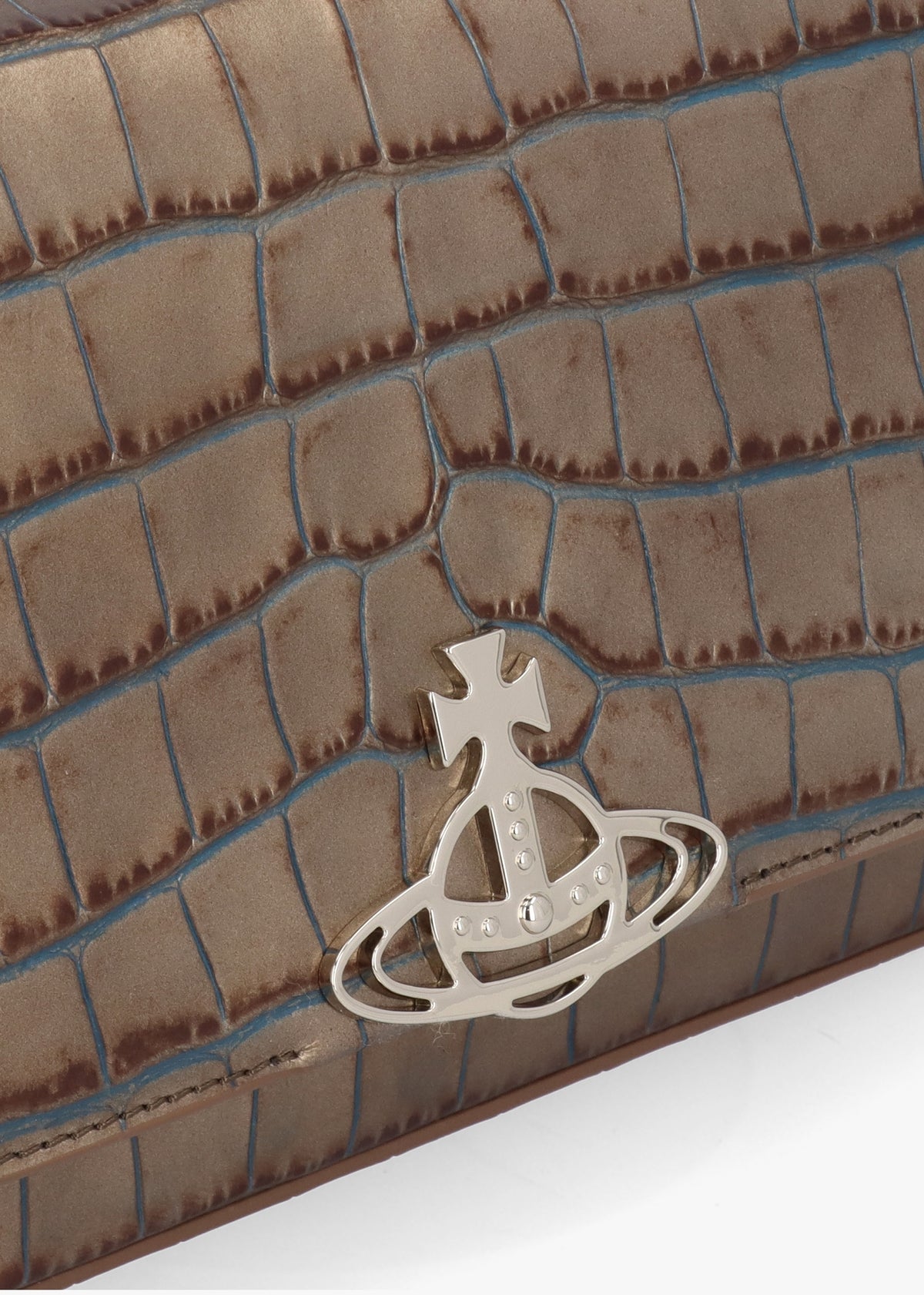 Medium Hazel Brown Embossed Croc Leather Shoulder Bag