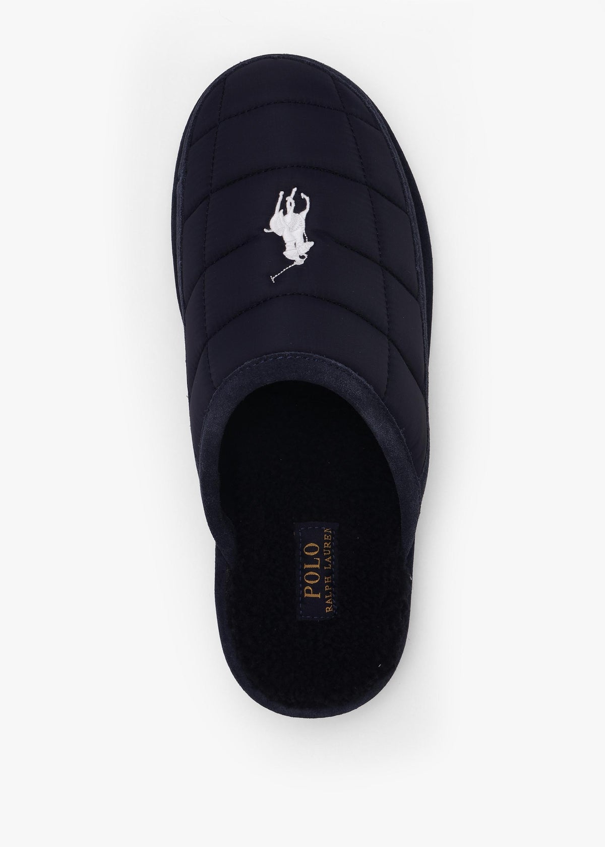 Men’s Reade Suede Trim Quilted Navy White Scuff Slippers