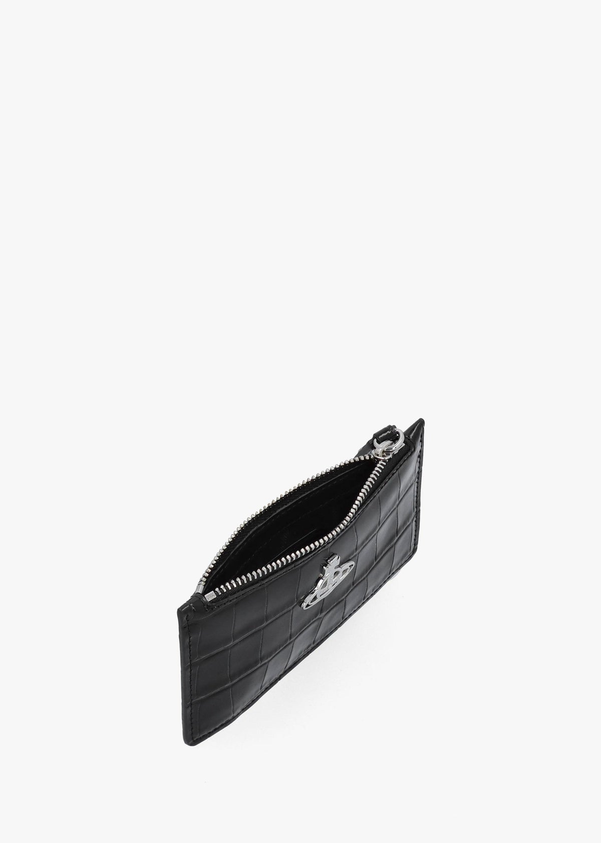 Slim Long Embossed Croc Black Leather Card Holder