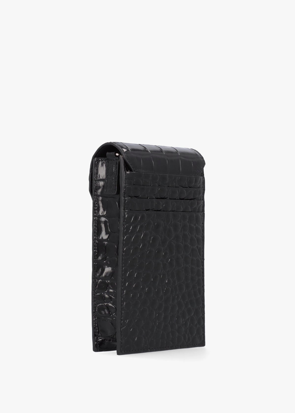 Black Embossed Croc Leather Phone Bag