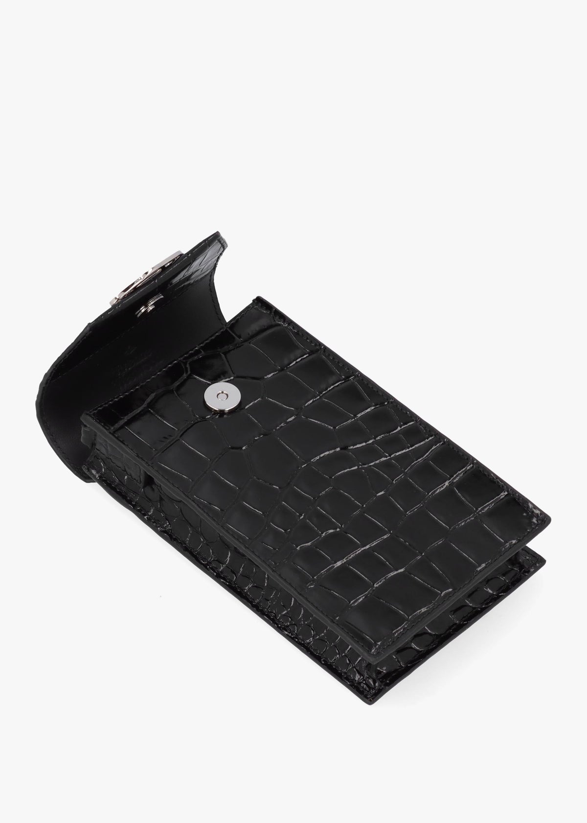 Black Embossed Croc Leather Phone Bag