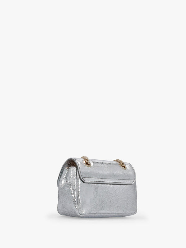 Small Silver Metallic Crinkle Leather Purse On A Chain
