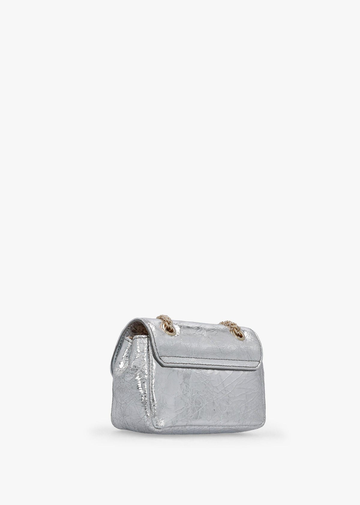 Small Silver Metallic Crinkle Leather Purse On A Chain