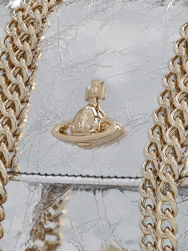 Small Silver Metallic Crinkle Leather Purse On A Chain