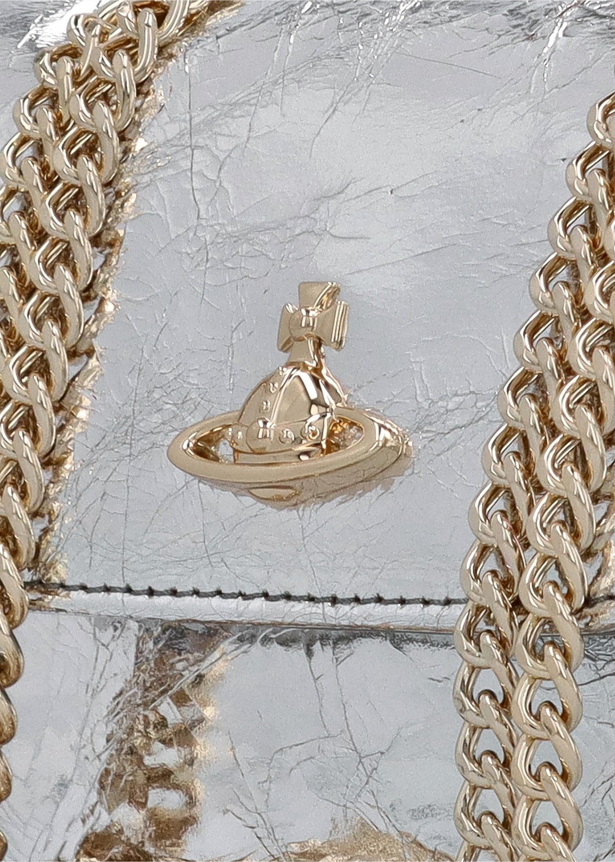 Small Silver Metallic Crinkle Leather Purse On A Chain