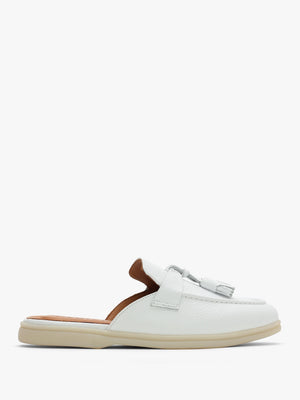 Siani White Leather Loafer Mules