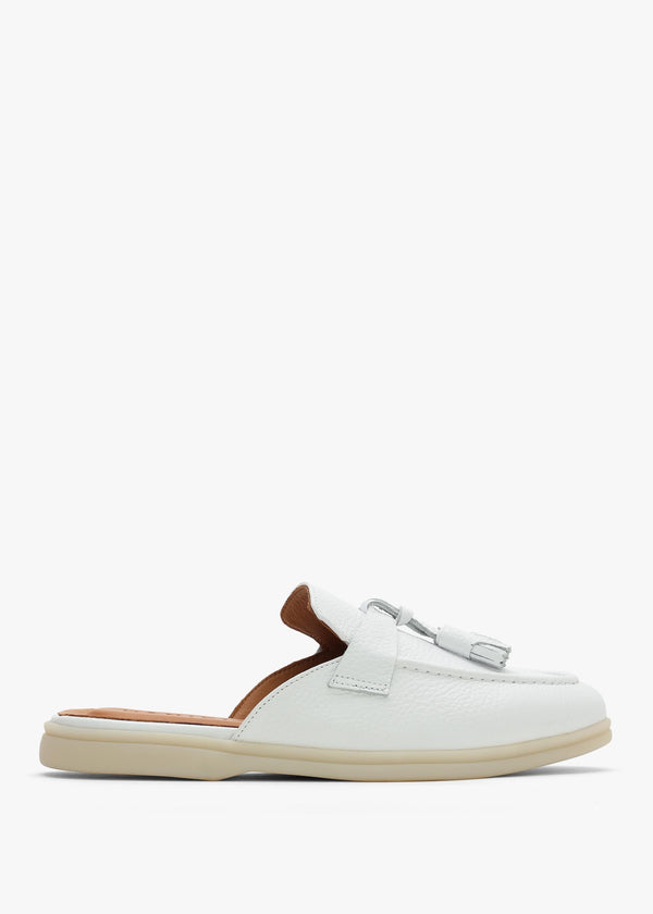 Siani White Leather Loafer Mules
