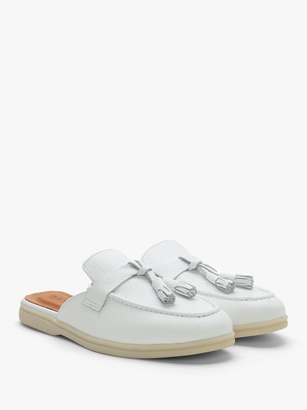 Siani White Leather Loafer Mules