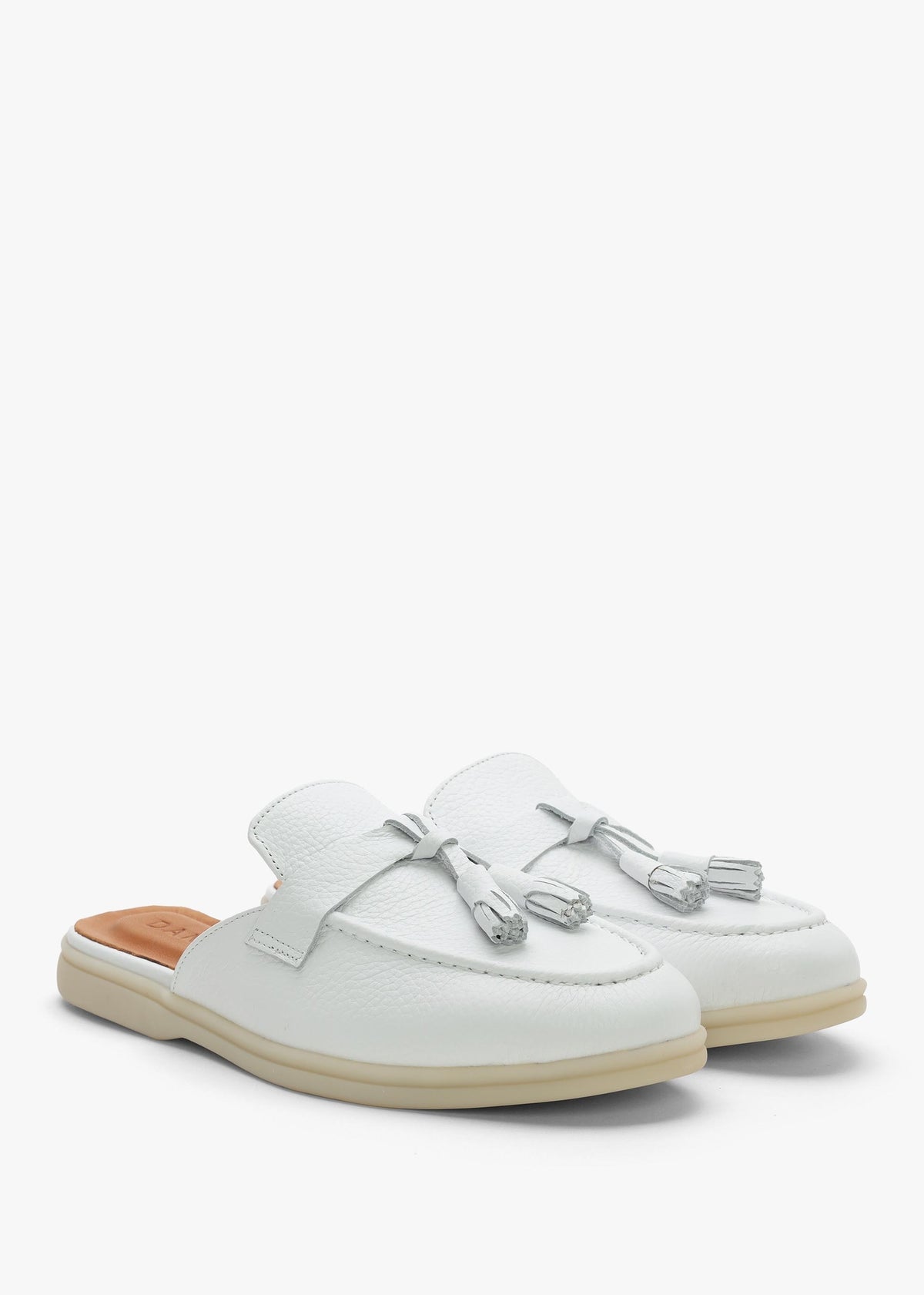 Siani White Leather Loafer Mules