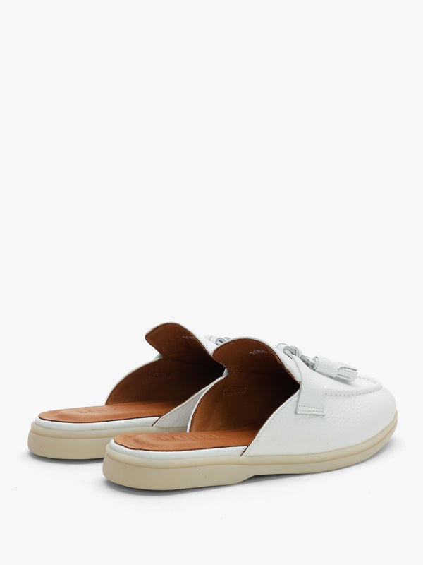 Siani White Leather Loafer Mules
